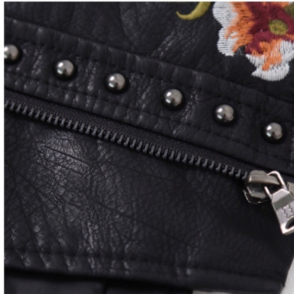 Vegan Leather Embroidered Moto Jacket - Picture 4 of 7